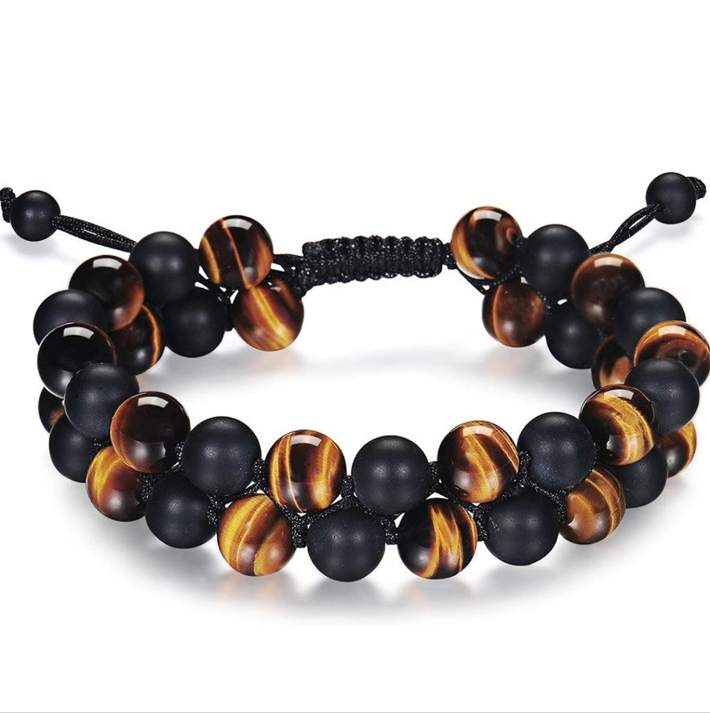 Tiger Eye Onyx Lava Rock Stone Bead Bracelet New w Jewelry Box Unisex Adjustable
